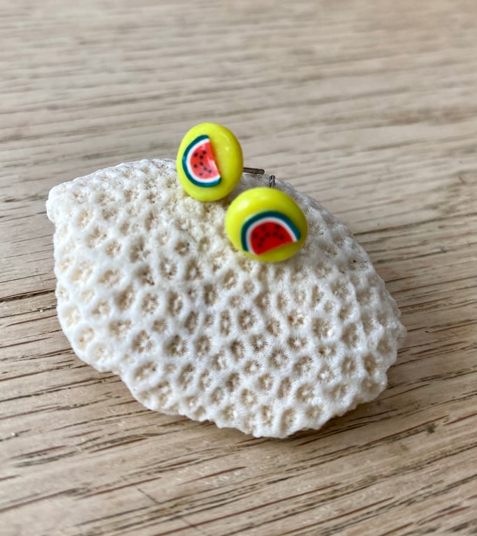 Mini Watermelon polymer clay stud earrings