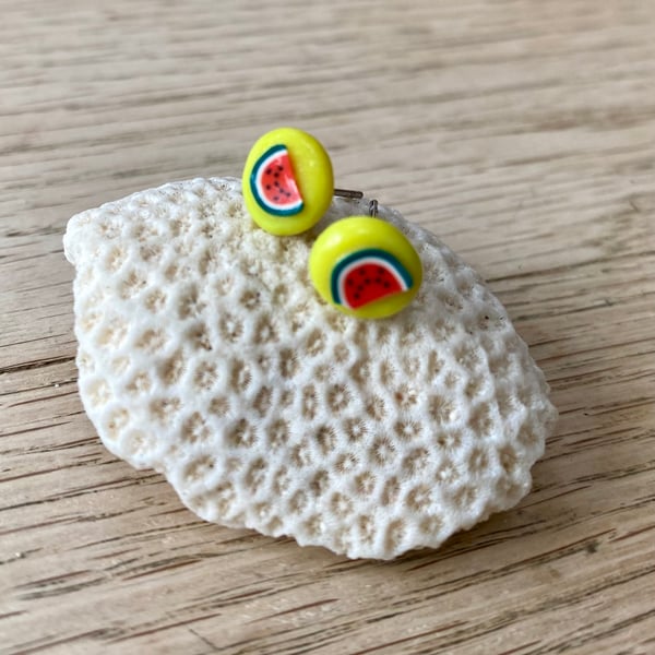 Mini Watermelon polymer clay stud earrings