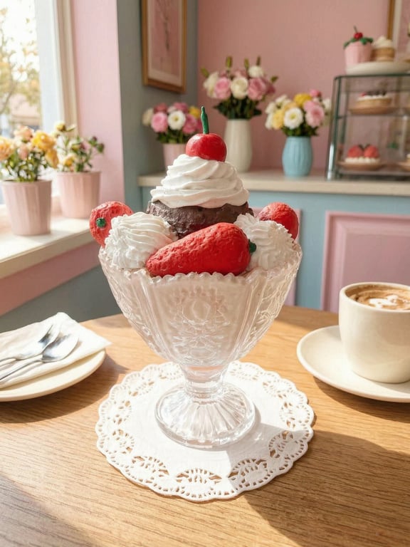 Strawberry and Chocolate Ice cream dessert sundae fake faux food Kitchen, Shop, 