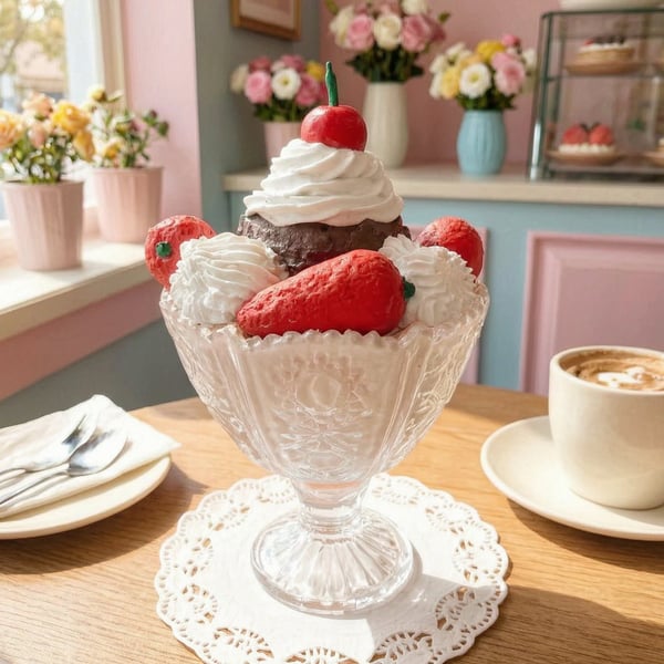 Strawberry and Chocolate Ice cream dessert sundae fake faux food Kitchen, Shop, 