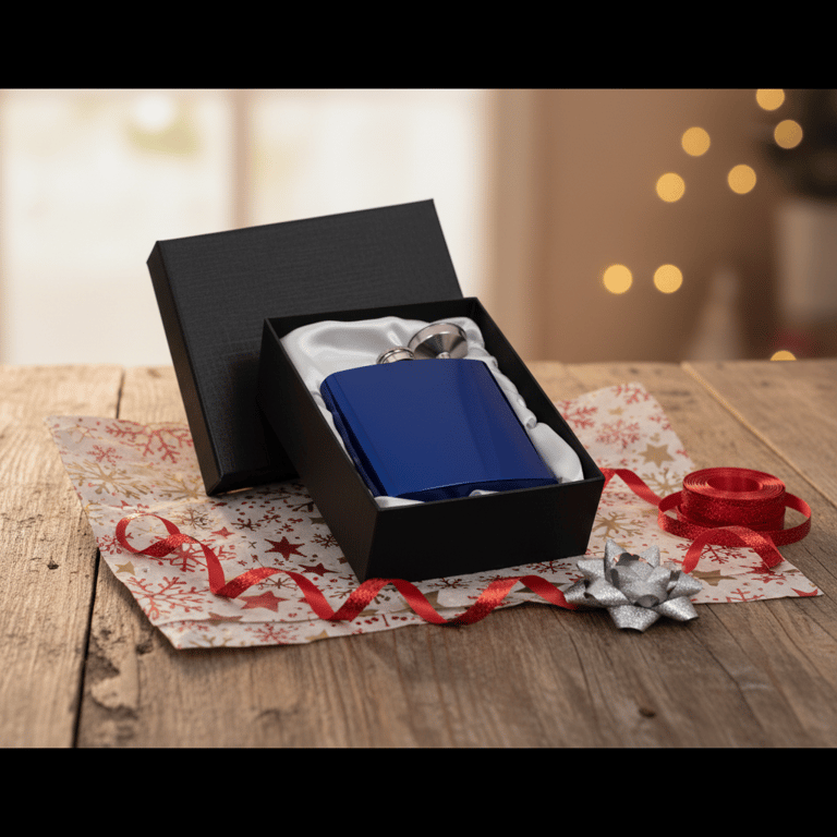 Personalised 6oz Stainless Steel Hip Flask Gift Set - both side personalisation.