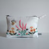 Zip-up make up bag, purse, or cosmetics bag with vintage floral embroidery