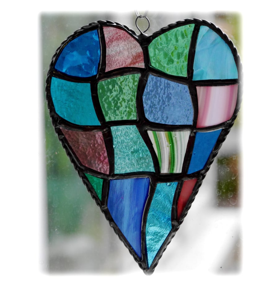 Patchwork Heart Suncatcher Stained Glass Handmade  Brights 037