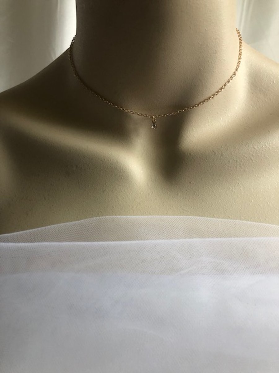  Single Diamante Choker Necklace - Gold Diamante Choker - Minimalist - Boho