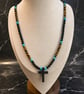 Men’s Natural Stone Cross Necklace – Black Onyx, Tiger Eye and Turquoise – 26 In - Image 2