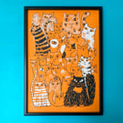 Cats Eyes ORANGE paper screen print by Jo Brown