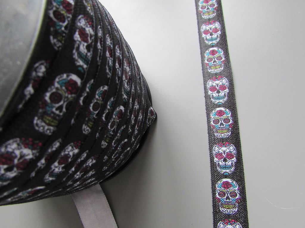 Sugar Skull Fold Over Elastic x 1 metre
