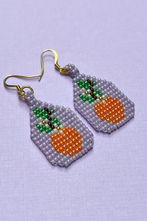 Orange Beaded Dangle Earrings – Handmade Loom Beaded with 18k Gold plated hooks