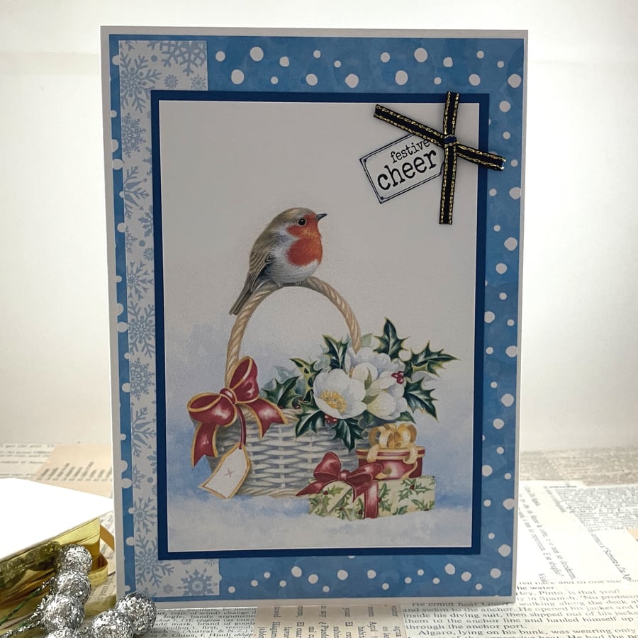 Christmas card - robin on a basket