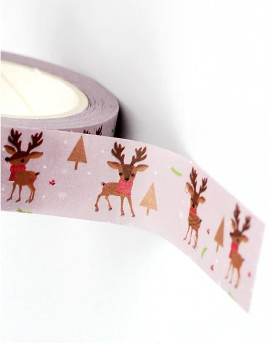 2 x Festive Reindeer pattern, Christmas pattern, Decorative Washi Tape, 10m