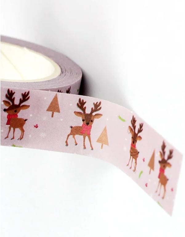2 x Festive Reindeer pattern, Christmas pattern, Decorative Washi Tape, 10m