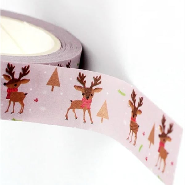 2 x Festive Reindeer pattern, Christmas pattern, Decorative Washi Tape, 10m