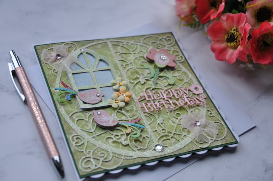 Birthday Card Happy Birthday Pretty Colourful Birds and Flowers