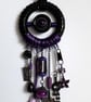 Large Upcycled Black Textured Metal  Buckle & Purple Charm Boho Necklace - Image 9