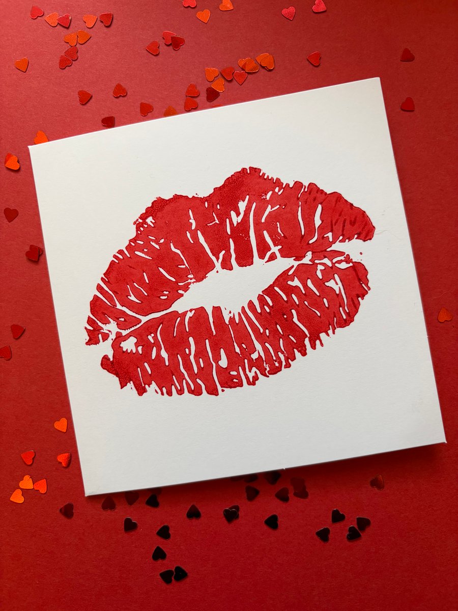 Handprinted LIP PRINT Valentine's Day Card