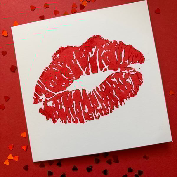 Handprinted LIP PRINT Valentine's Day Card