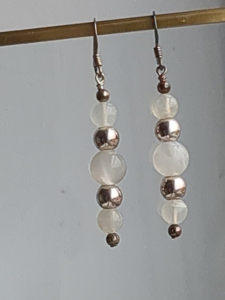 Pale yellow quartz bead dangle earrings 
