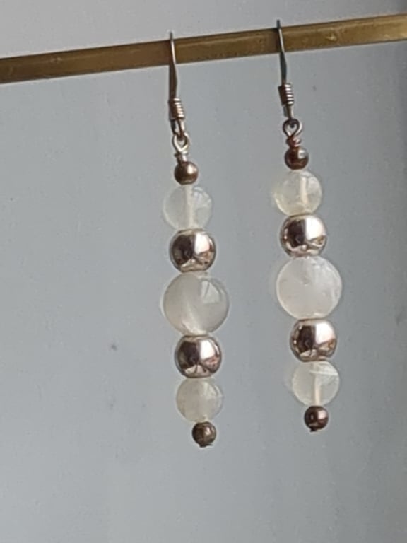 Pale yellow quartz bead dangle earrings 