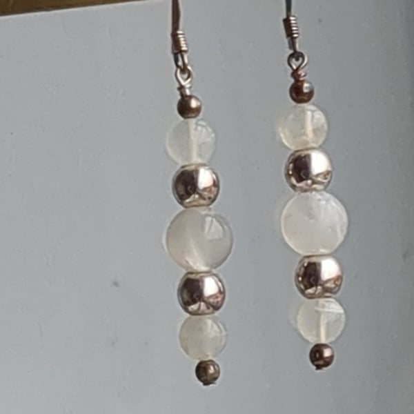 Pale yellow quartz bead dangle earrings 