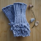 Loom knit Bluebell fingerless gloves with loop design
