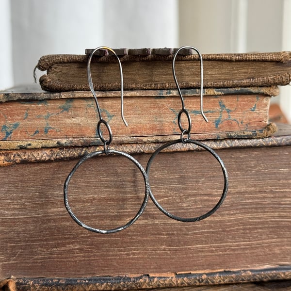 Sterling Silver Rustic Hoop Earrings 