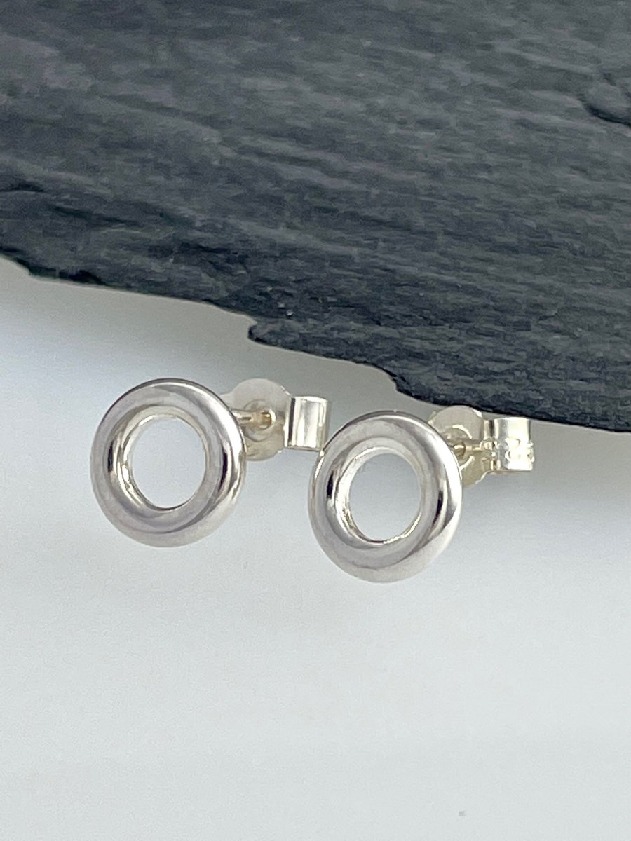 Chunky Sterling Silver Circle Ear Stud Earrings 7mm - Plain-Smooth - Handmade