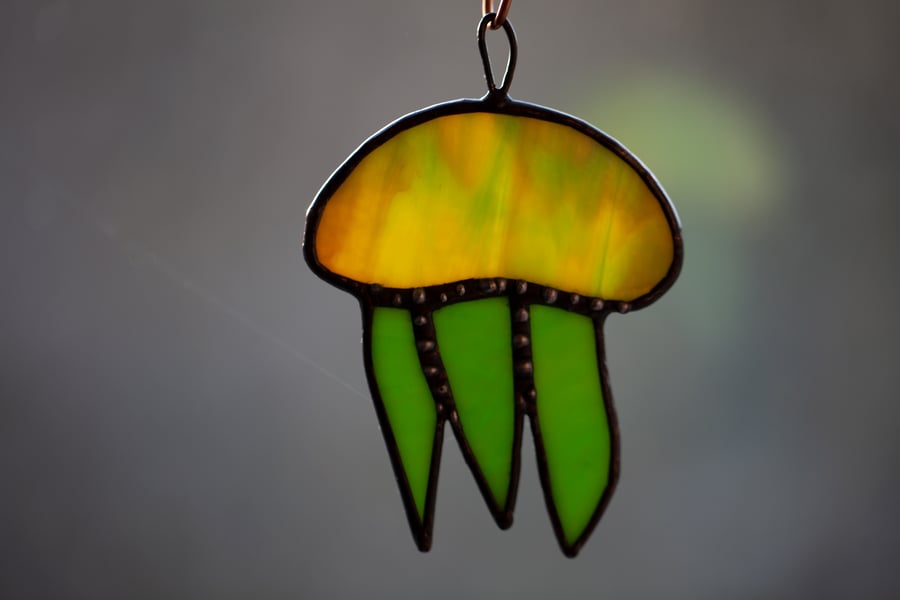 Stained Glass Suncatcher Colourful Jellyfish Wall or Window Hanging