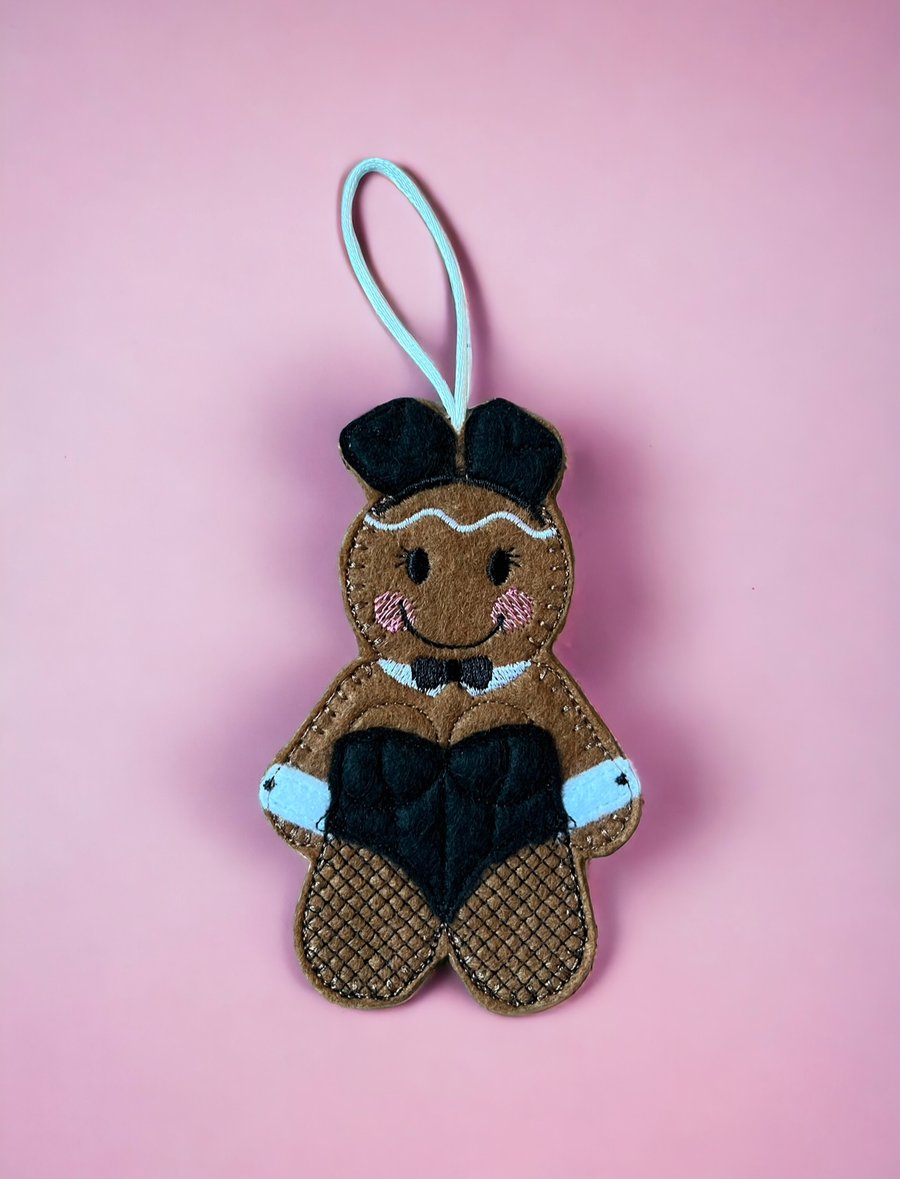 Bunny girl play girl in black Gingerbread lady Embroidered Hanging Keepsake