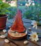 Handcrafted Red Crystal Candle with Rustic Wooden Base – Unique Home Décor