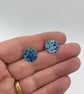 Pale teal and blue anodised aluminium cow parsley circle stud earrings - Image 3