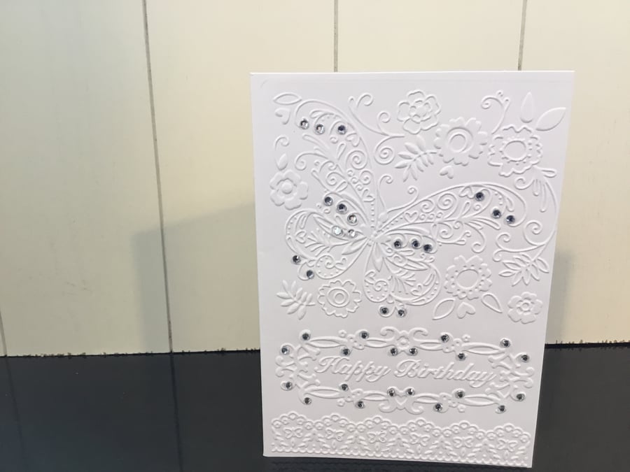  Embossed butterfly and flower card 