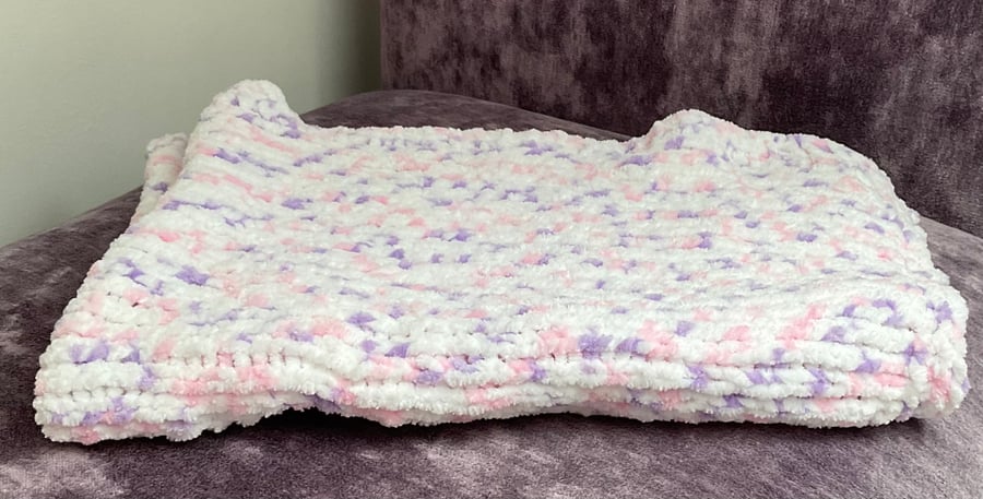 Baby Blanket Hand knitted Speckled Lilac Chenille Flutterby 