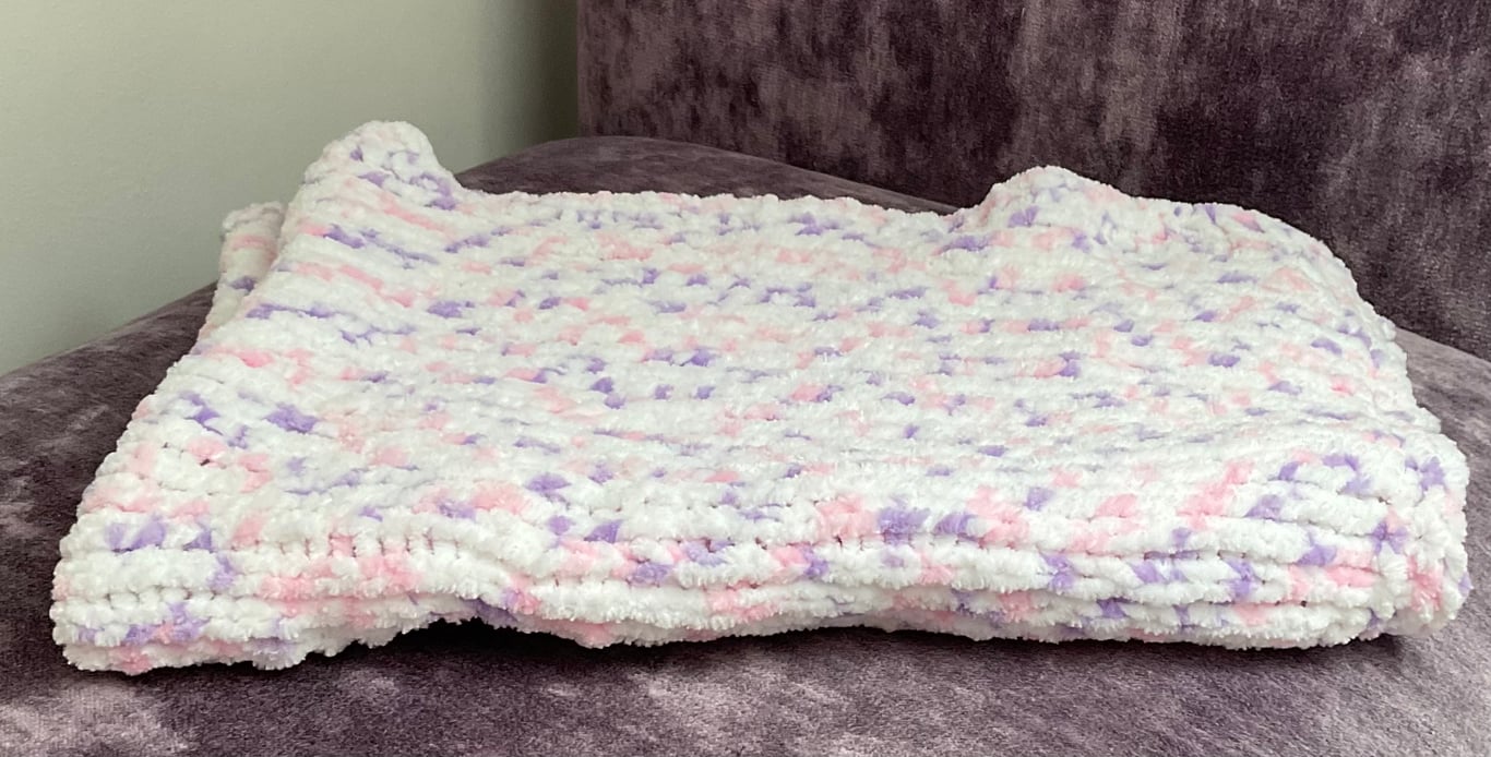 Baby Blanket Hand knitted Speckled Lilac Chenille Flutterby 