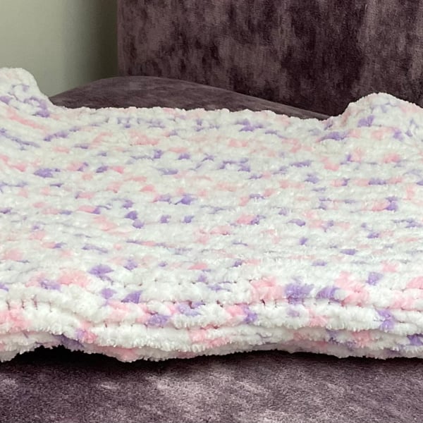 Baby Blanket Hand knitted Speckled Lilac Chenille Flutterby 