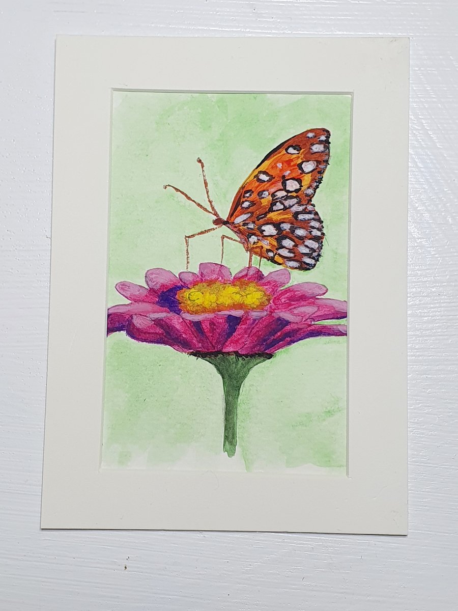 Original painting Butterfly on flower 