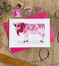 Pink Cow Illustrated Blank Greeting Card