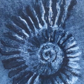 Ammonite fossil card from an original collagraph print jurassic coast cello free