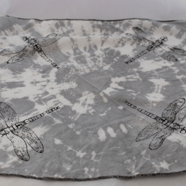 Bandanna unisex grey dragonfly print Eco,upcycled tie dye, neckerchief, gift.