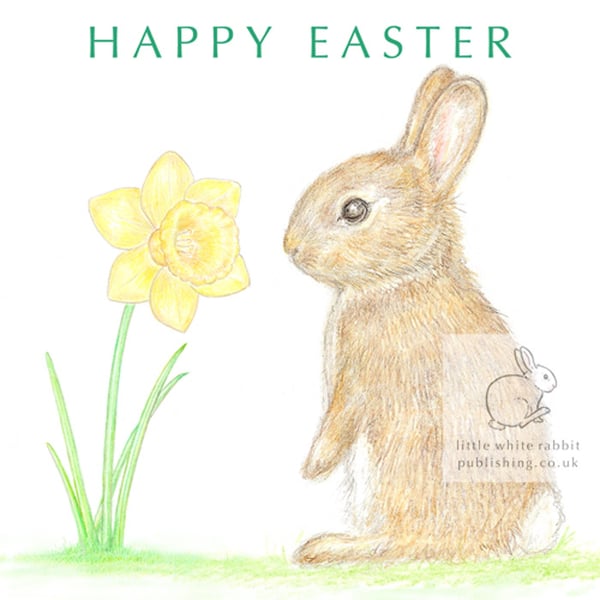 Little Wild Rabbit and a Daffodil - Easter Card