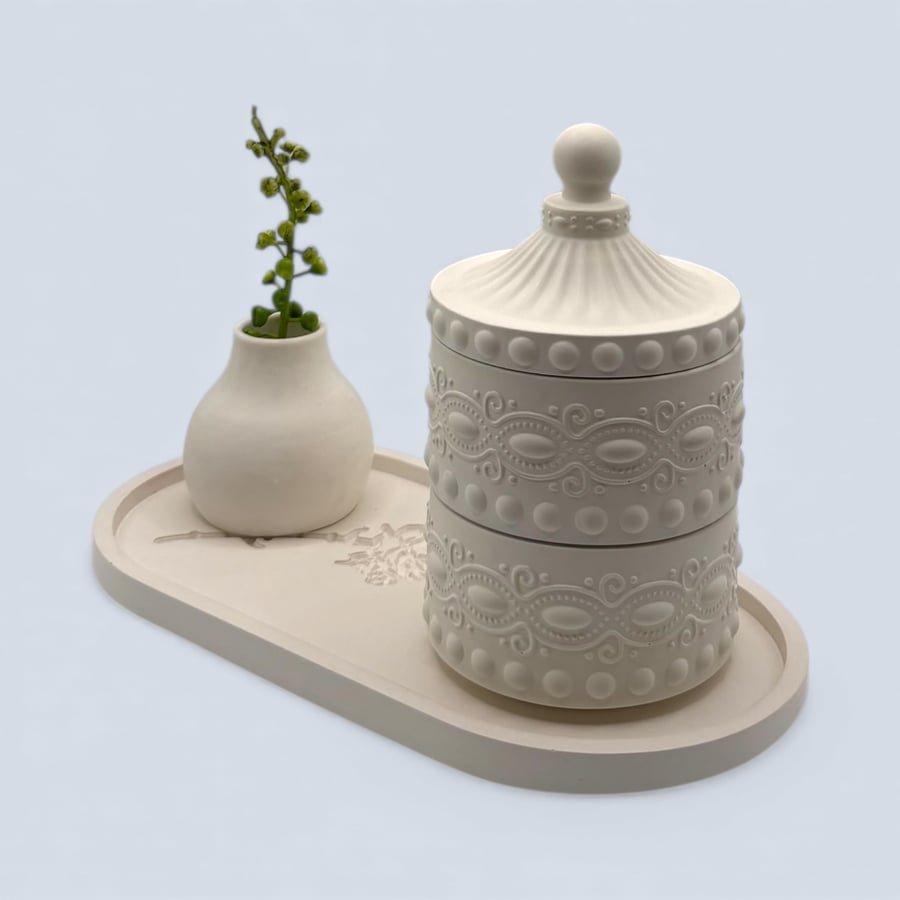 Handmade white two tier jewellery box for trinkets and keepsakes