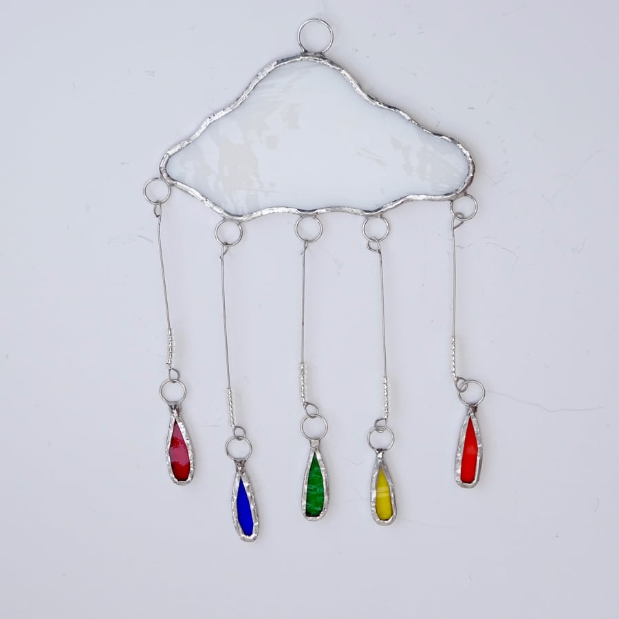 Stained Glass Rain Cloud Multi - Handmade Hanging Window Decoration