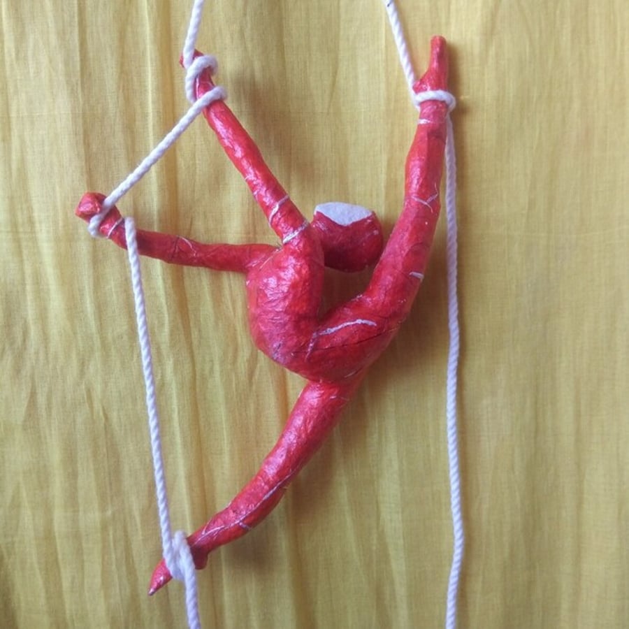 Hanging Around - sculpture of aerial, circus performer, 40cm from hoop to toe