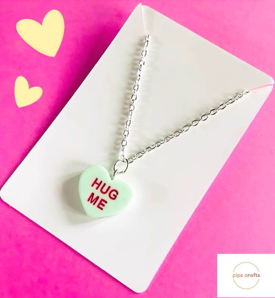 Retro Style Green Love Heart Sweets Necklace - Fun Quirky Handmade Jewellery
