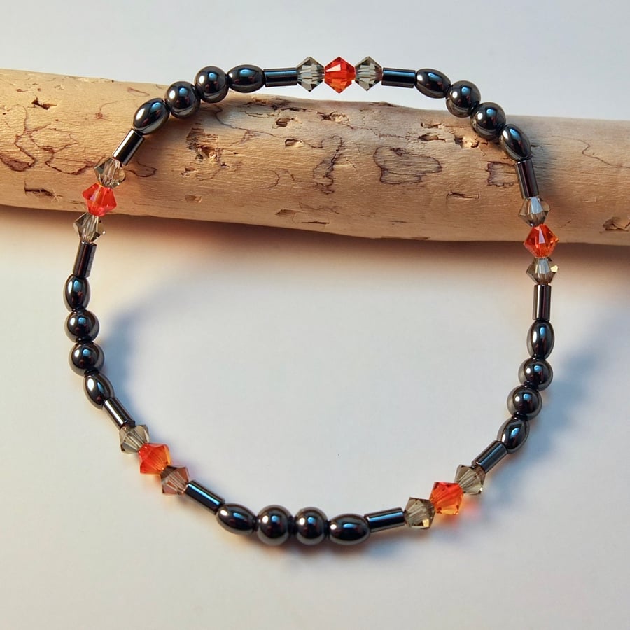 Hematite And Swarovski Crystal Bracelet - Handmade In Devon