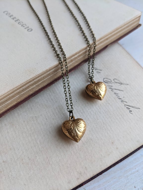Puffy Heart necklace - vintage brass charms on bronze chain - new season