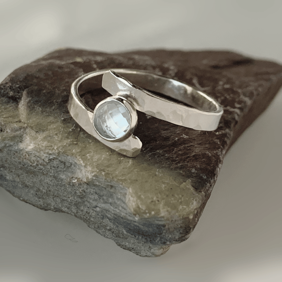 STERLING SILVER Topaz textured Ring, Handmade Urban Jewellery