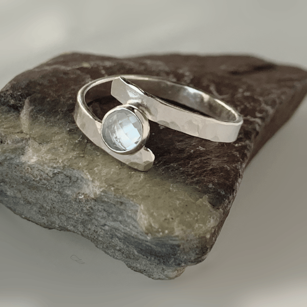 STERLING SILVER Topaz textured Ring, Handmade Urban Jewellery