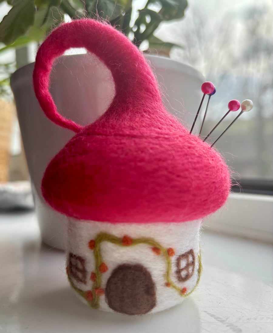 Mushroom Fairy Cottage Pincushion 