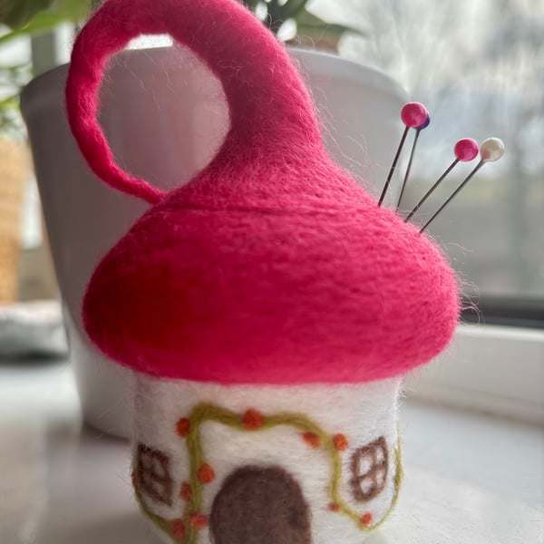 Mushroom Fairy Cottage Pincushion 