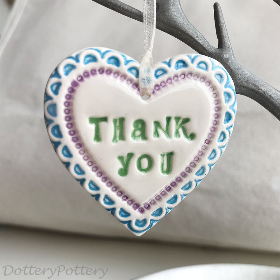 Small Ceramic heart decoration Thank You